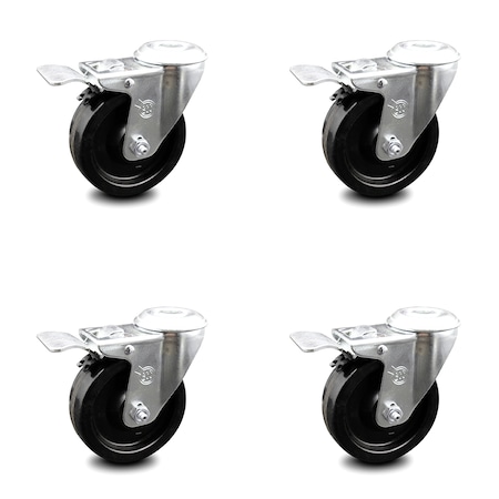 Service Caster 4 Inch Phenolic Wheel Swivel Bolt Hole Caster Set with Total Lock Brake SCC SCC-BHTTL20S414-PHR-4